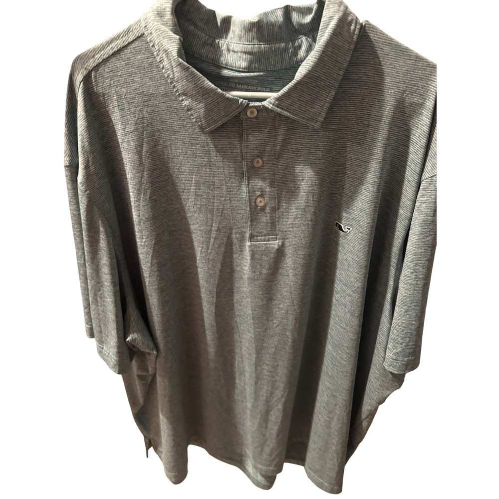 Vineyard Vines Mens Sankaty Polo Shirt Gray Striped Performance Golf Top XXL